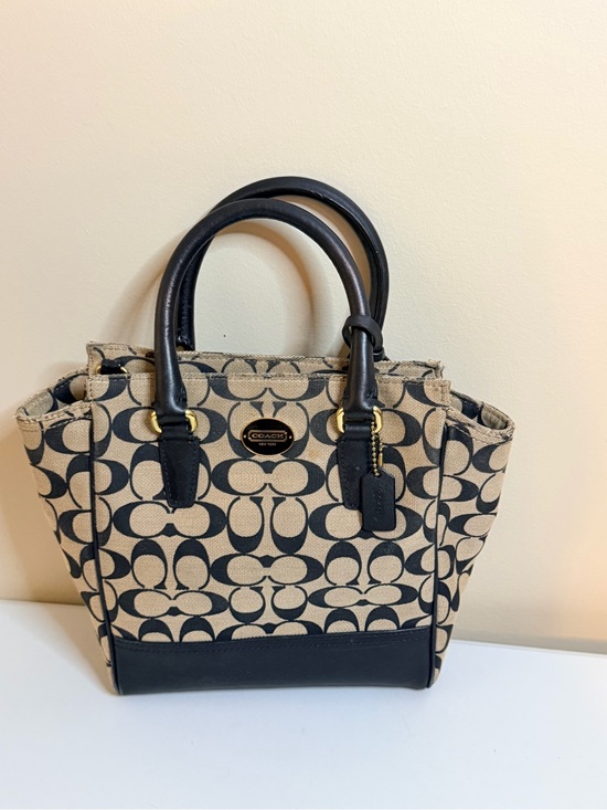 Coach Handbags - Coach Khaki and Black Signature Logo Tote